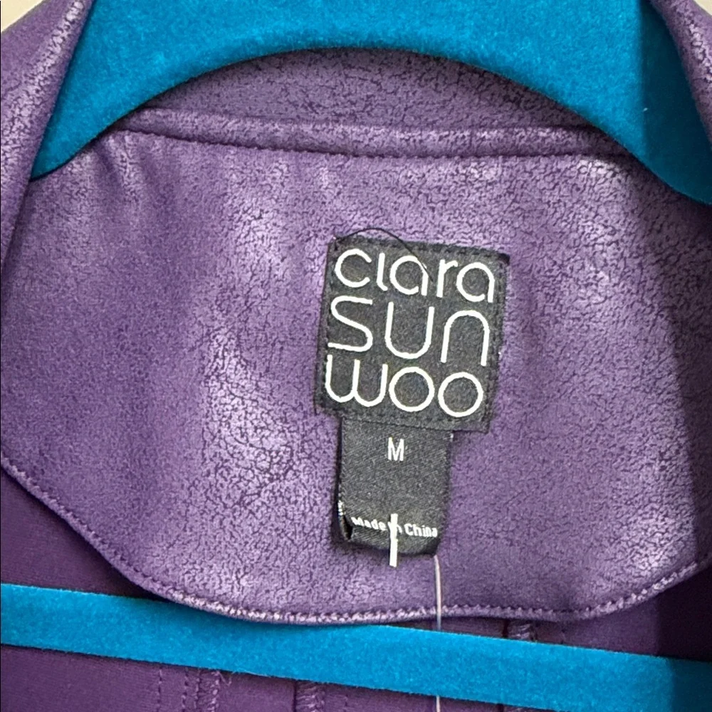 CLARA SUNWOO Women's Classic Liquid Leather Jacket in Eggplant (purple) Medium - Picture 4 of 5